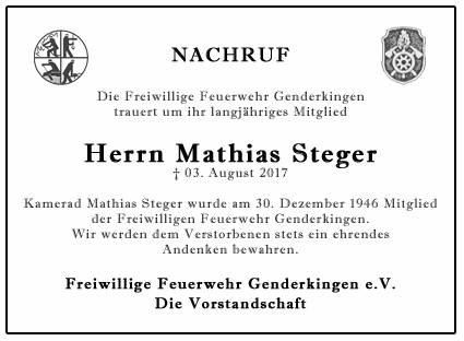 Nachruf Mathias Steger